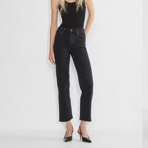 Denim Forum-The Arlo Hi-rise straight Jean in black.